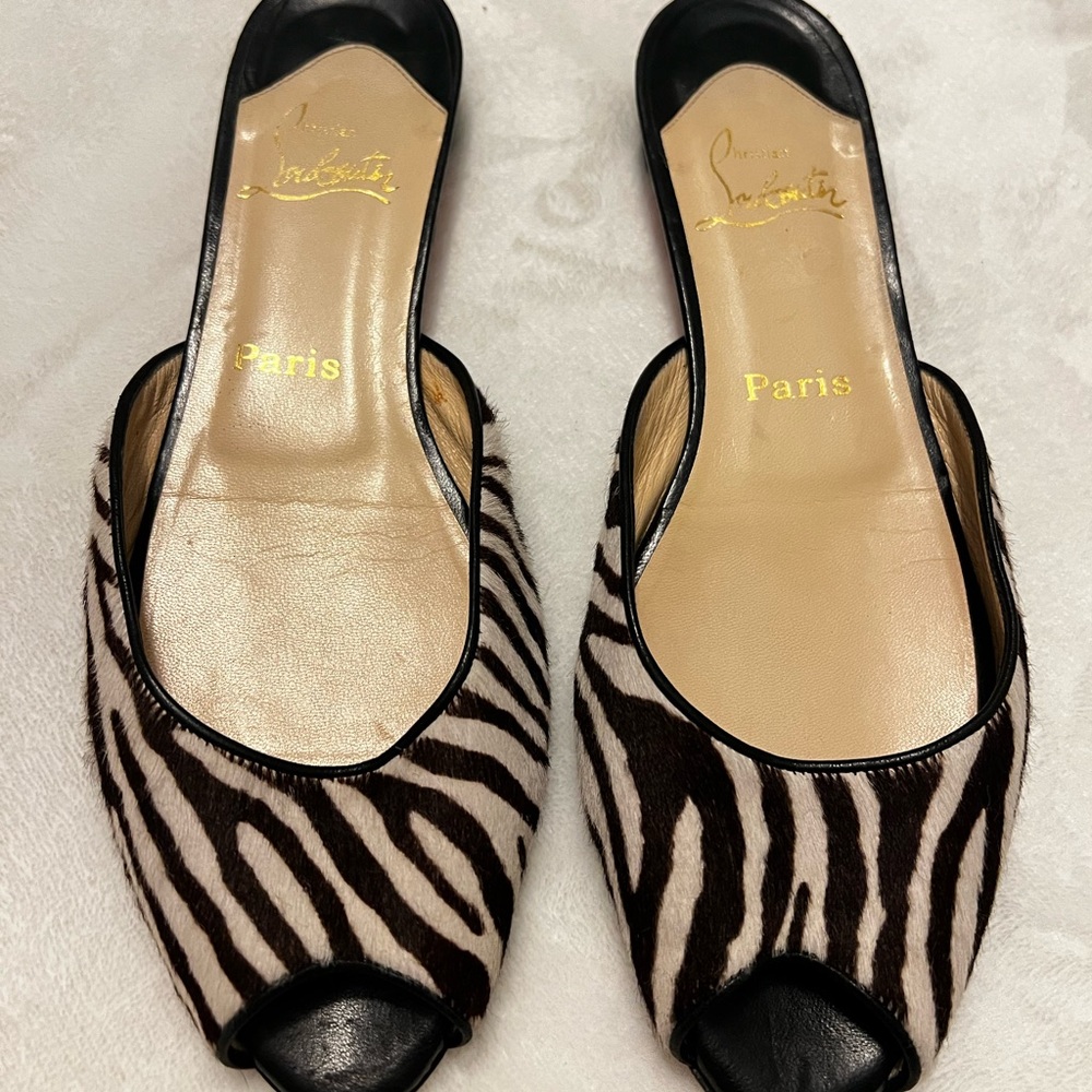 Christian Louboutin Red Bottom Ponyhair Animal Print Mules